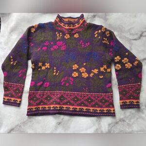 Michelle Stuart Multicolor Floral Turtleneck Sweater